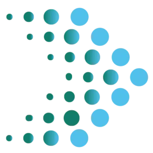 Abstraktes Punktmuster aus blaugrünen Kreisen in Logo-Form, was das Icon von Dr. Gerd Wirtz darstellt.